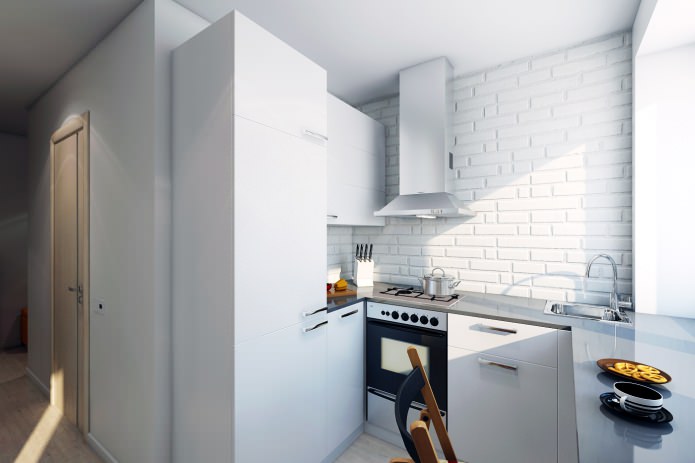 Tijolo branco no design da cozinha