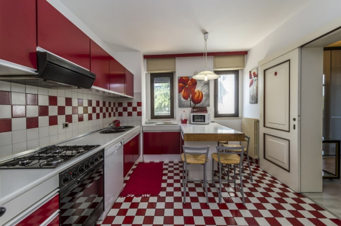 Piso vermelho e branco