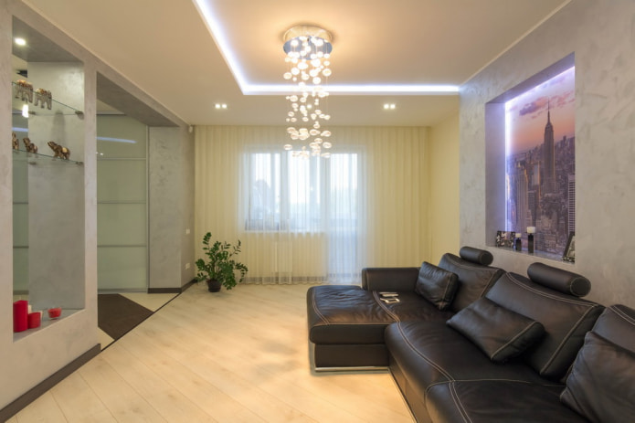 teto de gesso cartonado com iluminação no corredor