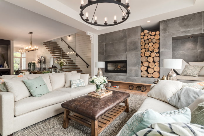 sala de estar no interior de uma casa de campo