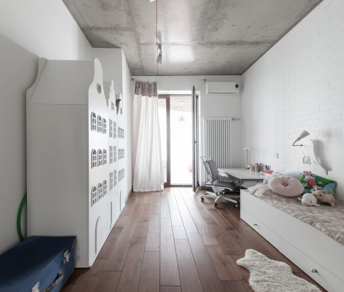 teto de concreto no quarto infantil