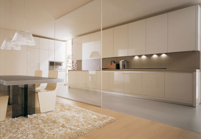 interior de cozinha bege em estilo minimalista