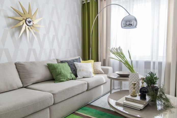 interior elegante com cortinas verdes