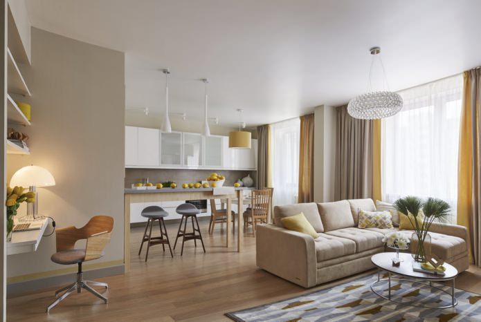 cozinha-sala de estar com decoração brilhante