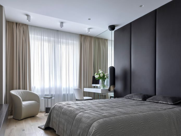 cortinas no quarto em estilo de alta tecnologia