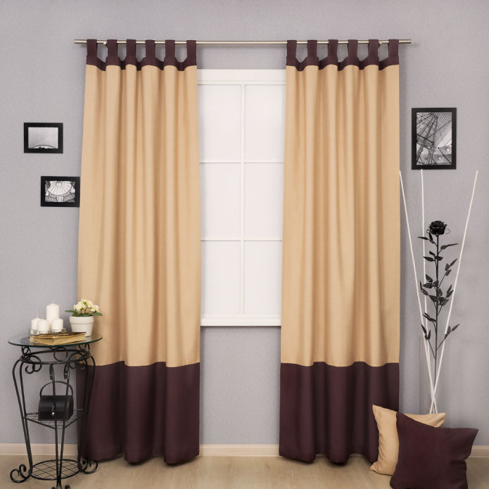 cortinas bege com laços marrons