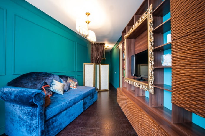 Estilo clássico em uma sala de estar turquesa