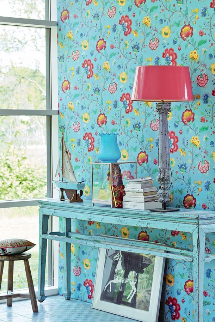 papel de parede floral turquesa