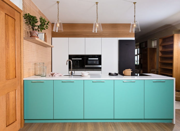 cozinha turquesa em estilo escandinavo