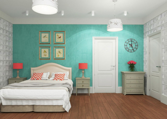 quarto com papel de parede turquesa claro