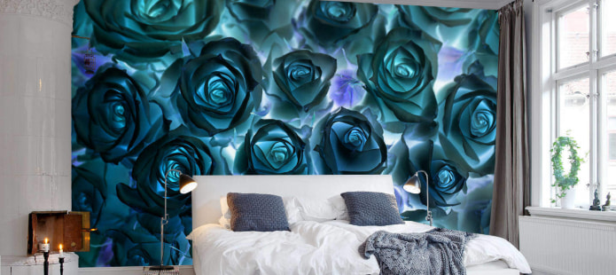 rosas turquesas em papel de parede fotográfico