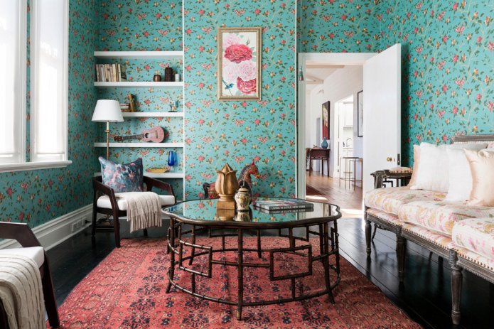 Papel de parede turquesa com flores