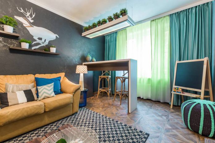 Cortinas turquesa e verde