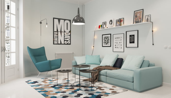 sofá turquesa em estilo escandinavo