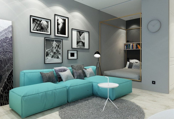 sofá modular turquesa no interior