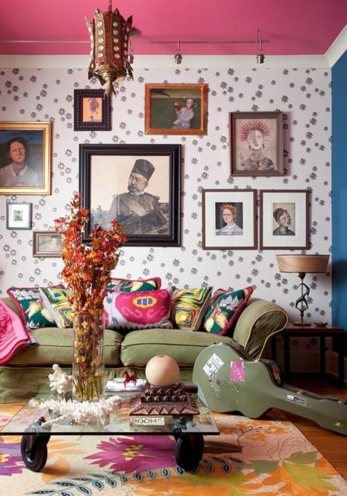 decoração de sala de estar boho