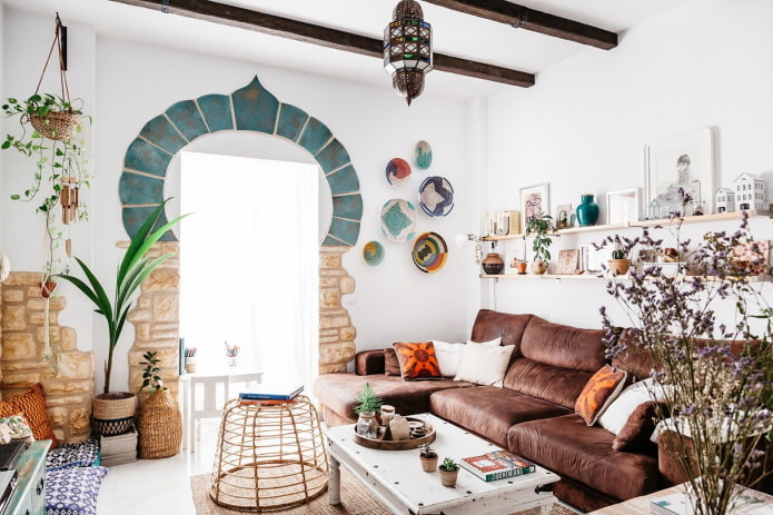 sala de estar em estilo boho