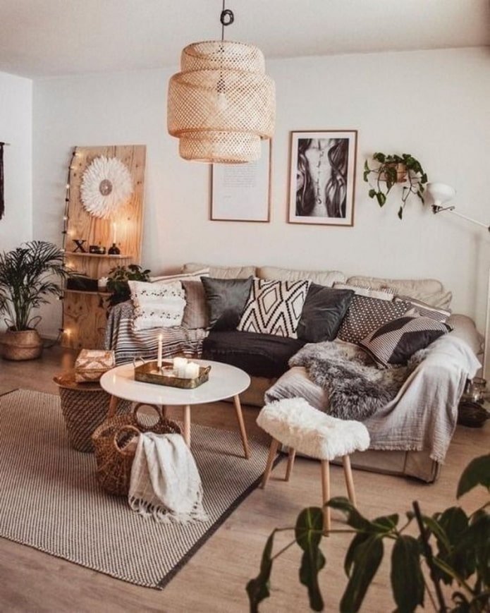 sala de estar boho clara