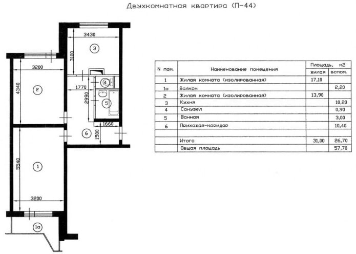 Planta de um apartamento de dois cômodos, série P-44