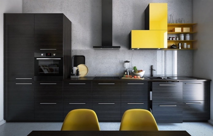 interior da cozinha em tons de cinza e preto