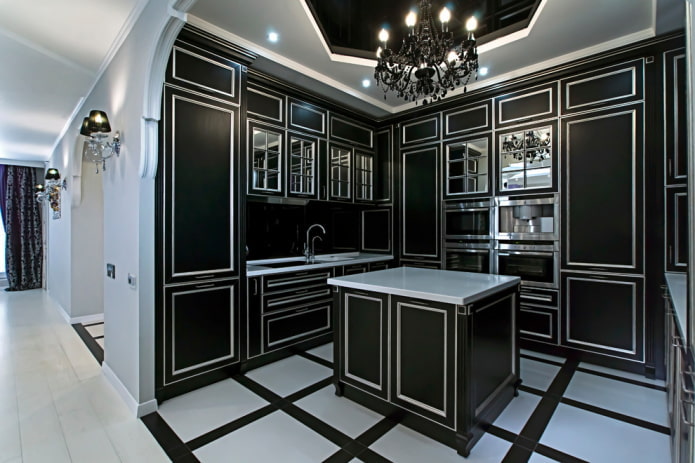 cozinha preta em estilo art déco