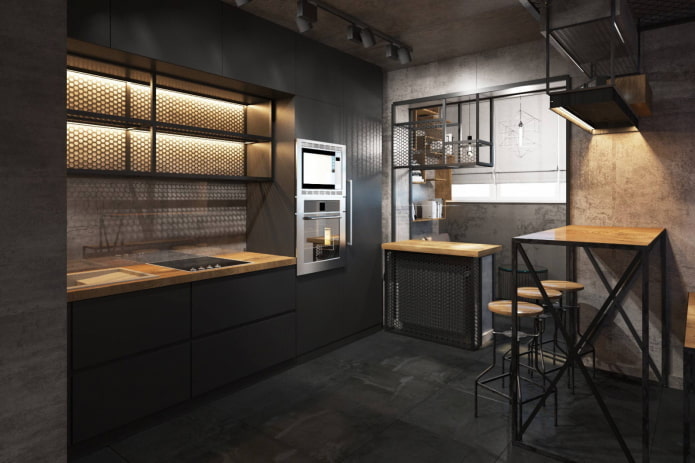 cozinha preta em estilo loft