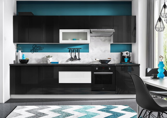 cozinha preta e azul