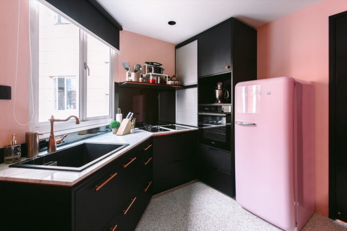 cozinha preta e rosa