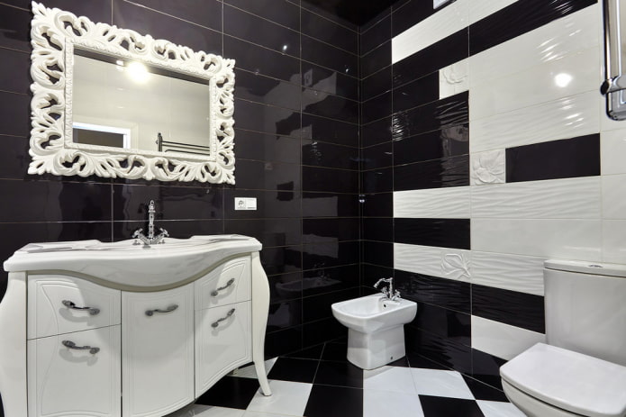 decoração de banheiro em preto e branco