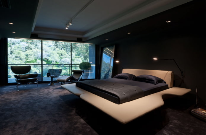 quarto preto em estilo high-tech
