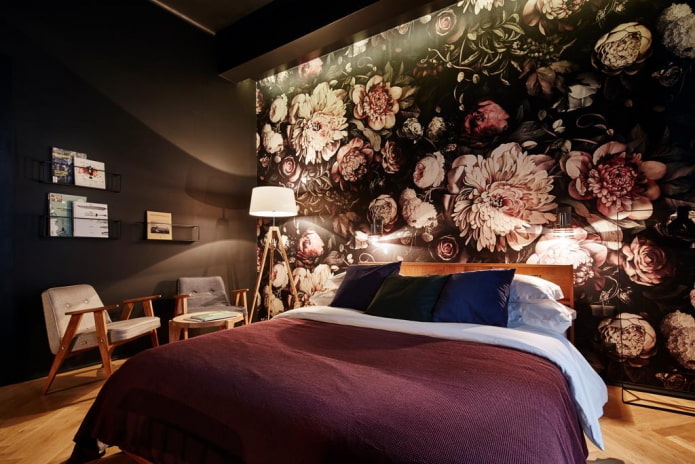 design de interiores de quarto em tons de preto