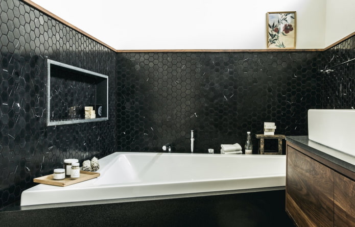 azulejos pretos em formato de favo de mel