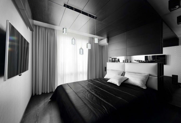 decoração de quarto preto e branco
