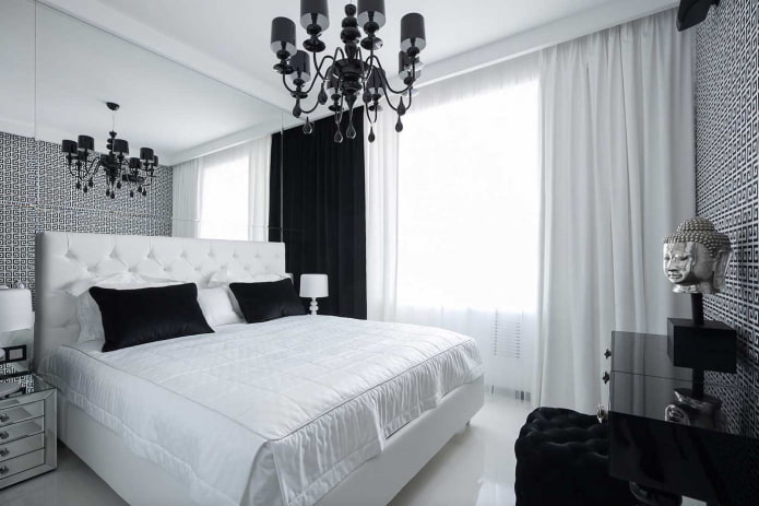 Interior de quarto preto e branco