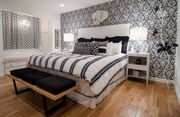 decoração de quarto preto e branco
