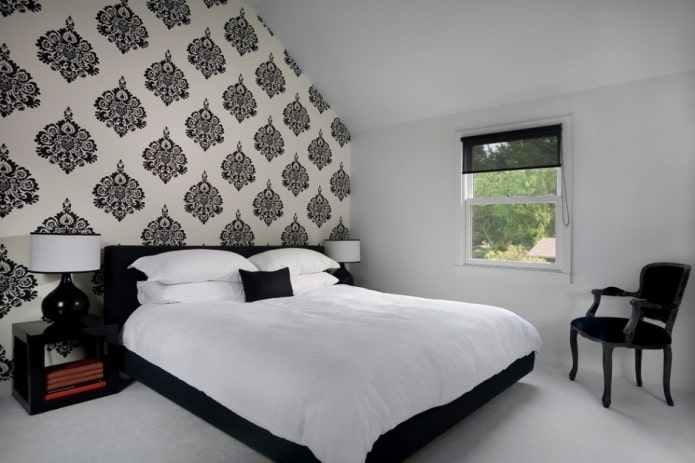 design de interiores de quarto em preto e branco