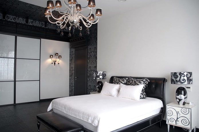 interior de quarto preto e branco em estilo art déco