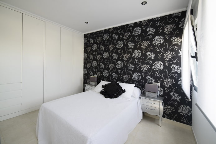 design de interiores de quarto em preto e branco