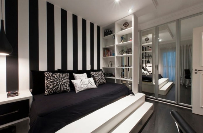 tons de design de interiores de quarto em preto e branco