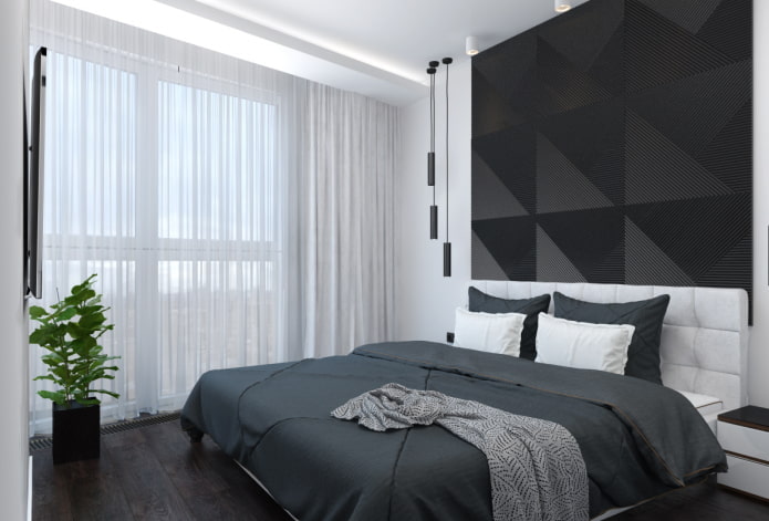 interior de quarto em preto e branco em estilo moderno