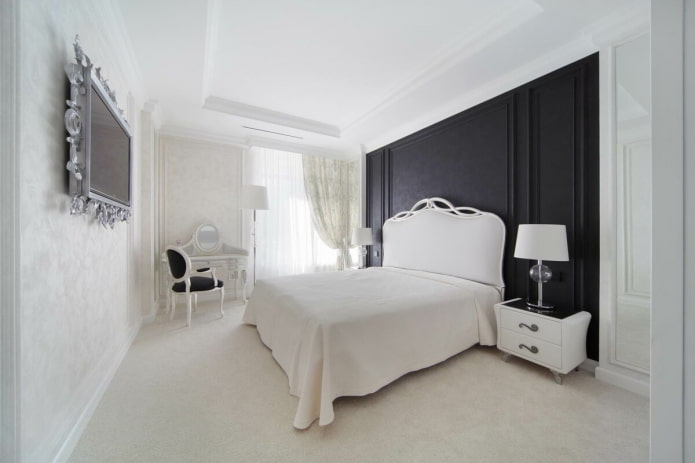interior de quarto em preto e branco em estilo clássico