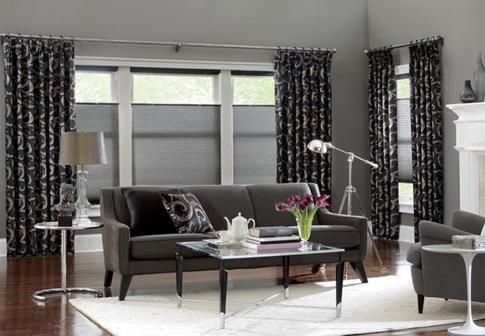 Cortina jacquard na sala de estar