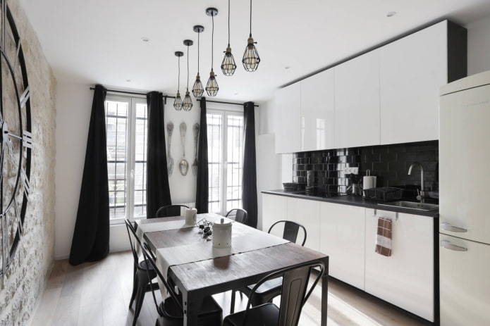 cortinas pretas na cozinha