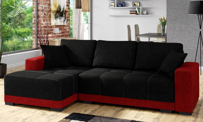 sofá preto e vermelho