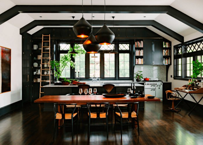 belo conjunto de cozinha preto