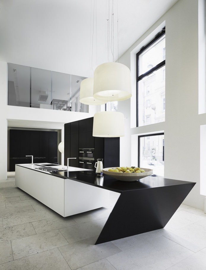 conjunto preto moderno no interior da cozinha