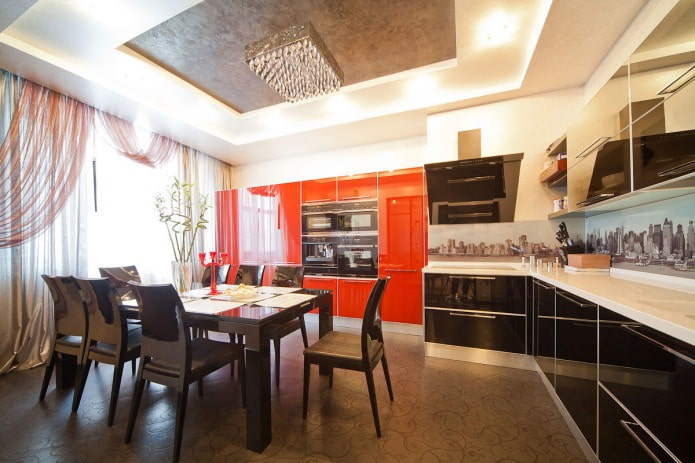 Conjunto de cozinha preto e laranja em estilo moderno
