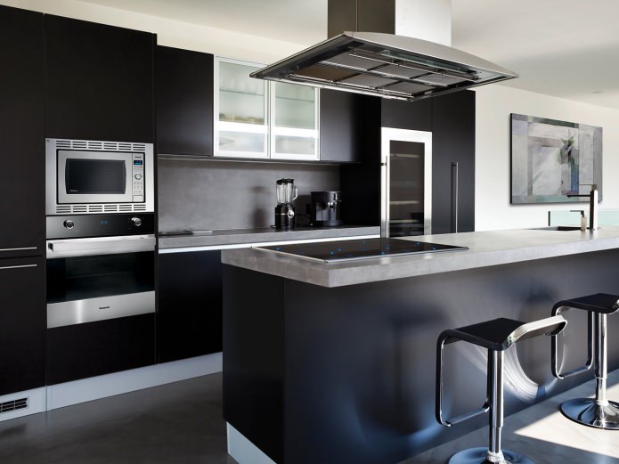 design de cozinha moderna com móveis pretos