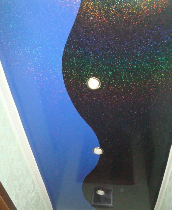 tecido elástico preto e azul com glitter