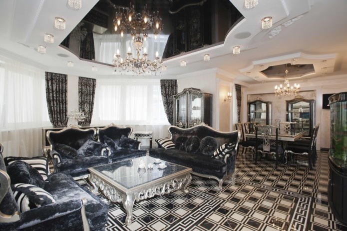 piso em tabuleiro de xadrez preto e branco em estilo clássico